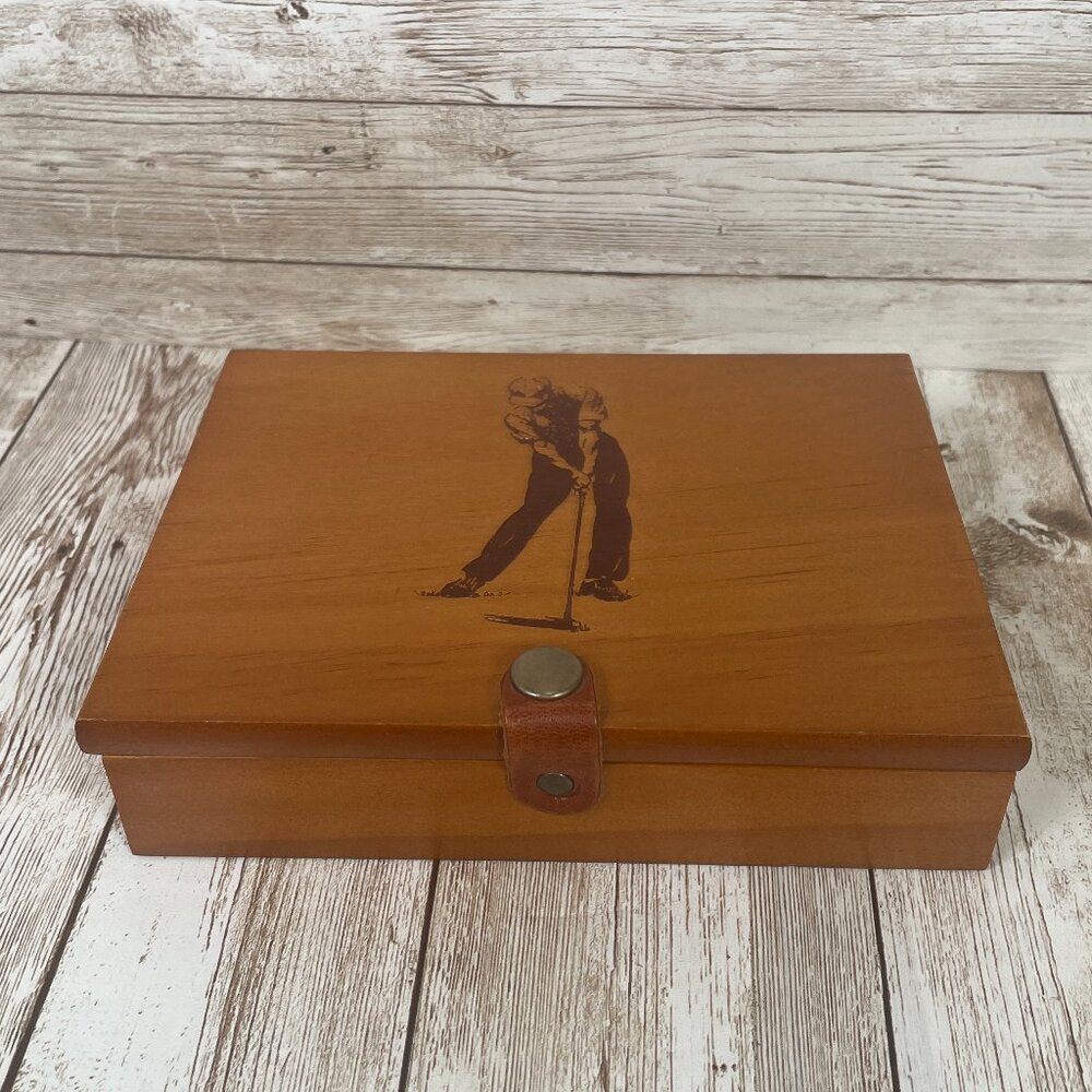 Vtg 1997 Dayton Hudson Golfer 2 Pack Sealed Playing Cards Wood Box Gift Set NEW